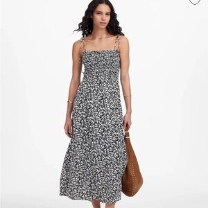 Madewell Black & White Floral Smocked Midi Dress
